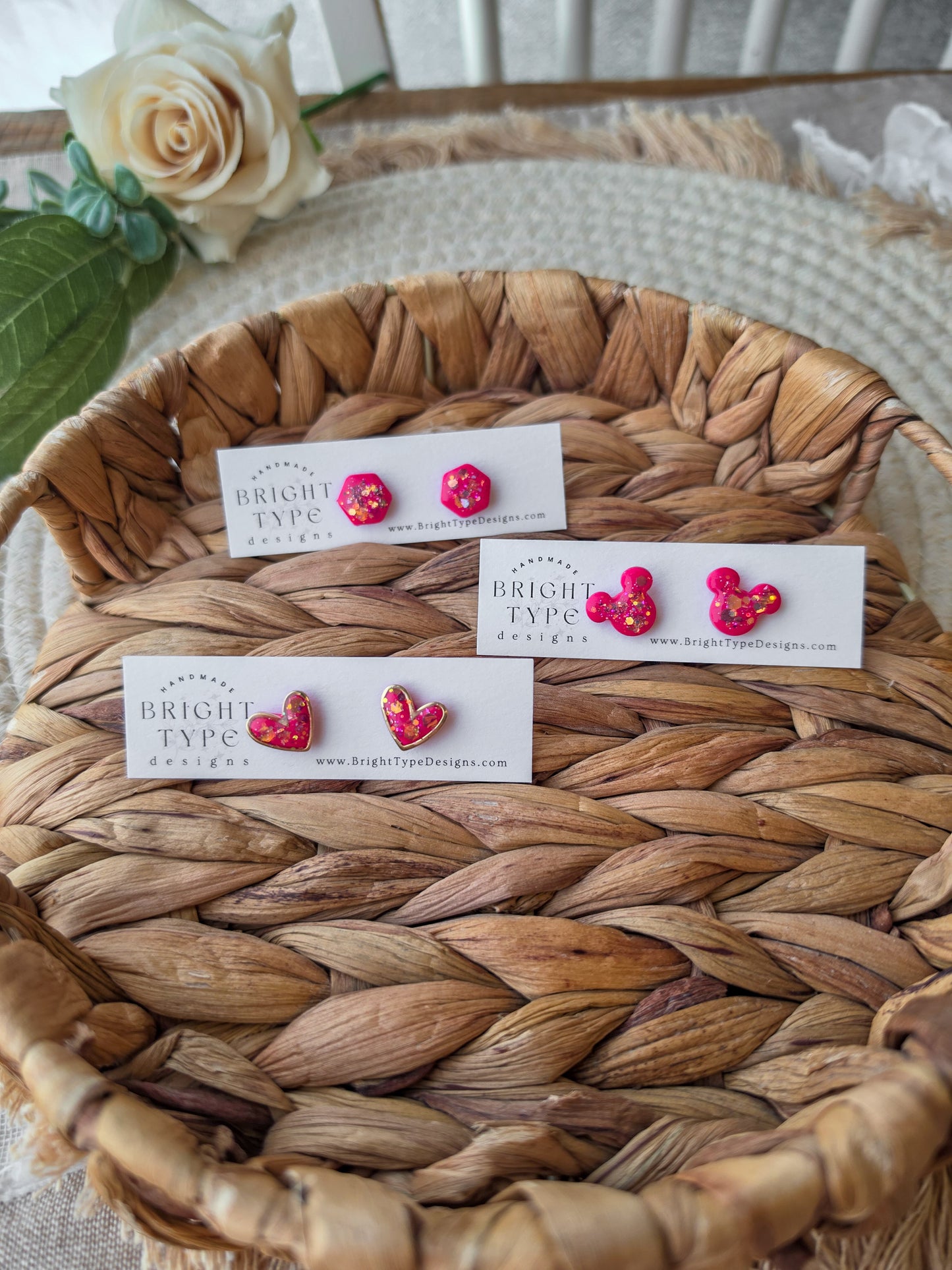 Hot Pink Glitter Studs